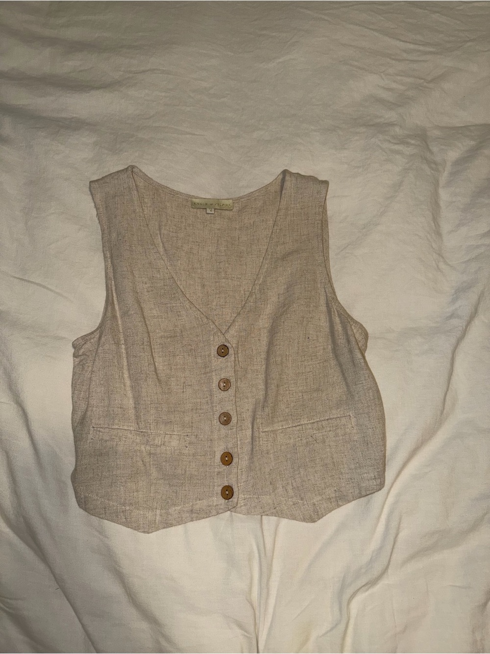 Light Beige Linen Button-Front Women's Vest Tank